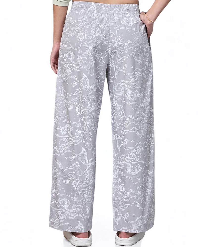 Bewakoof  Women's Grey All Over Printed Wide Leg Pyjamas for Women | Best Price UAE